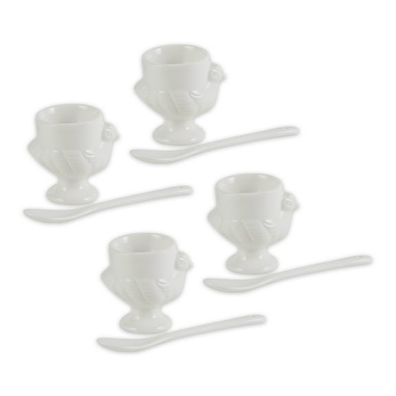 Porcelain Egg Cups & Spoons - Set Of 8 (4C   4Sp)