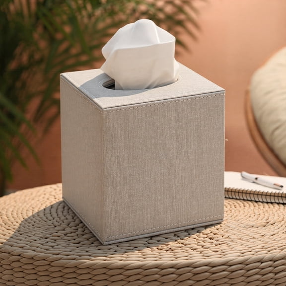 Appoft Square Linen Tissue Box Cover - Stylish Cube Tissue Box Holder with Magnetic Bottom, Decorative Tissue Box for Vanity Toilet Tank Dresser Night Stand Table Countertop Office Car, Beige