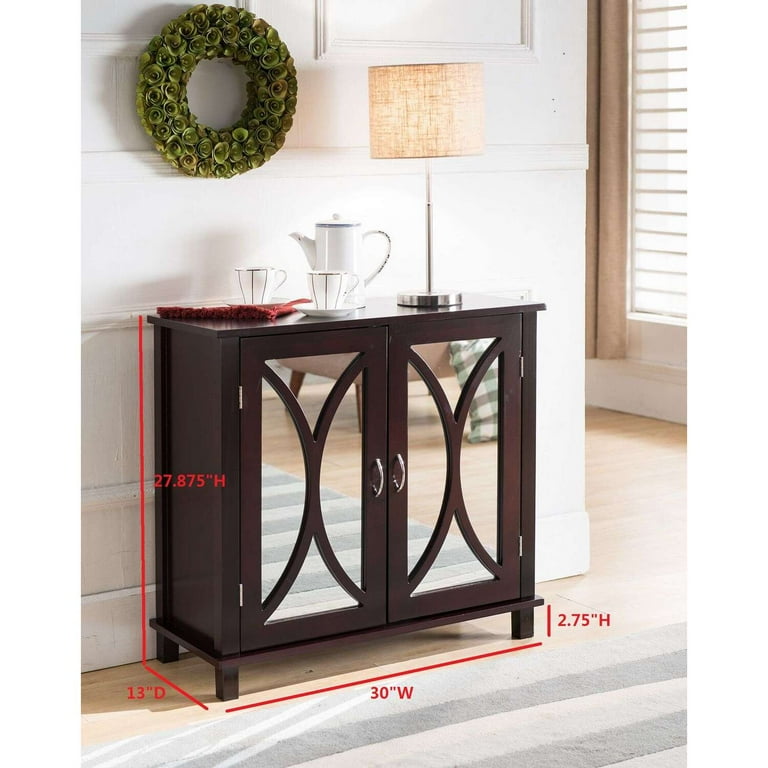 KB Wood Entryway Storage Console Table with Mirror Doors, 28 x 30