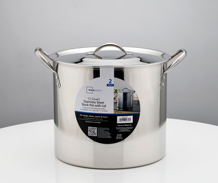 Mainstays 12-Qt Stainless Steel Stock Pot with Metal Lid