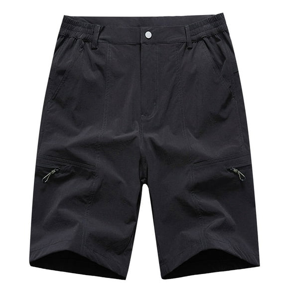 Mens Cargo Shorts Water Resistant Travel Outdoor Fishing Hiking Shorts 3/4 Relaxed Fit Below Knee Camo Cargo Shorts for Men,Black,L