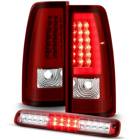 AKKON - Red Clear Lens For 03-06 Chevy Silverado 1500 HD 2500 3500 LED [Tube Bar] Tail Lights   LED 3rd Brake Light Combo