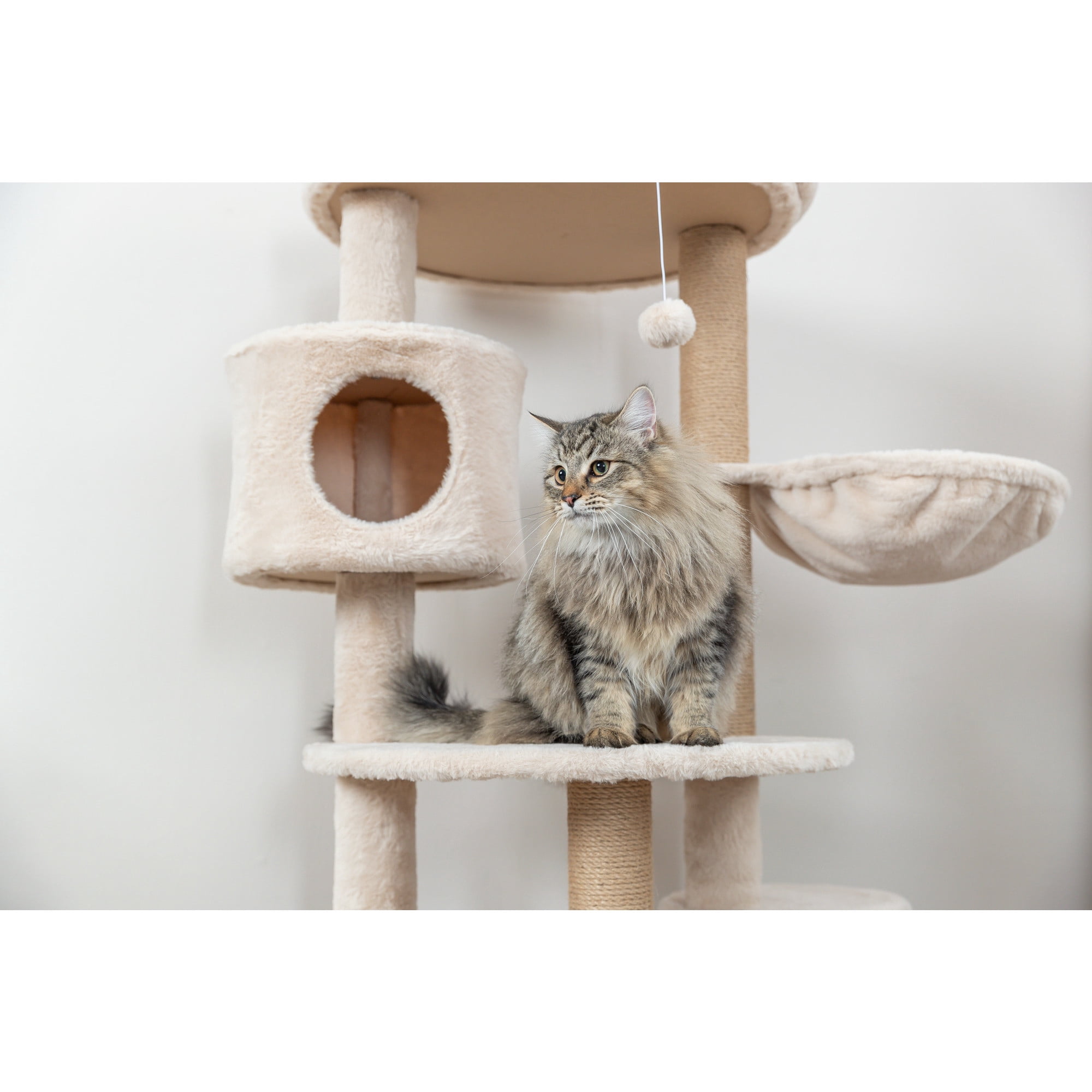TRIXIE Anna Plush & Jute 50" Cat Tree Scratching Posts Condos Hammocks Perches Cat Toy, Beige