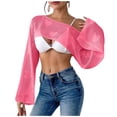 thumbnail image 2 of Qzwdhjm Crochet Shrugs for Women Hollow Out Crop Coverup Tops One Shoulder Long Sleeve Swimsuit Cover Up Love Heart Shrugs Coverups for Beachwear, 2 of 5