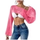 thumbnail image 3 of TaTaai Women's Fashion Casual Solid Color Round Neck Long Sleeve Cropped Cover Up Ladies Summer Lightweight Soft Polyester Blouse Top for Daily Beach Party Vacation All Season Wear Gift, 3 of 5