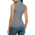 thumbnail image 5 of Women Summer Tops Top Tee Womens Fit Turtleneck Slim Blouse Shirt Sleeveless Solid Women's Blouse Camisole with Support Bra Glitter Girl Compression Tops for Women Top 3x Christmas Workout Grey 4XL, 5 of 5