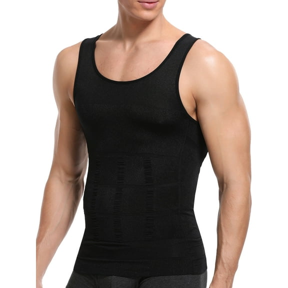 QRIC Mens Gynecomastia Compression Shirts Slimming Undershirt Body Shaper Tank Top Vest Abs Waist Trainer