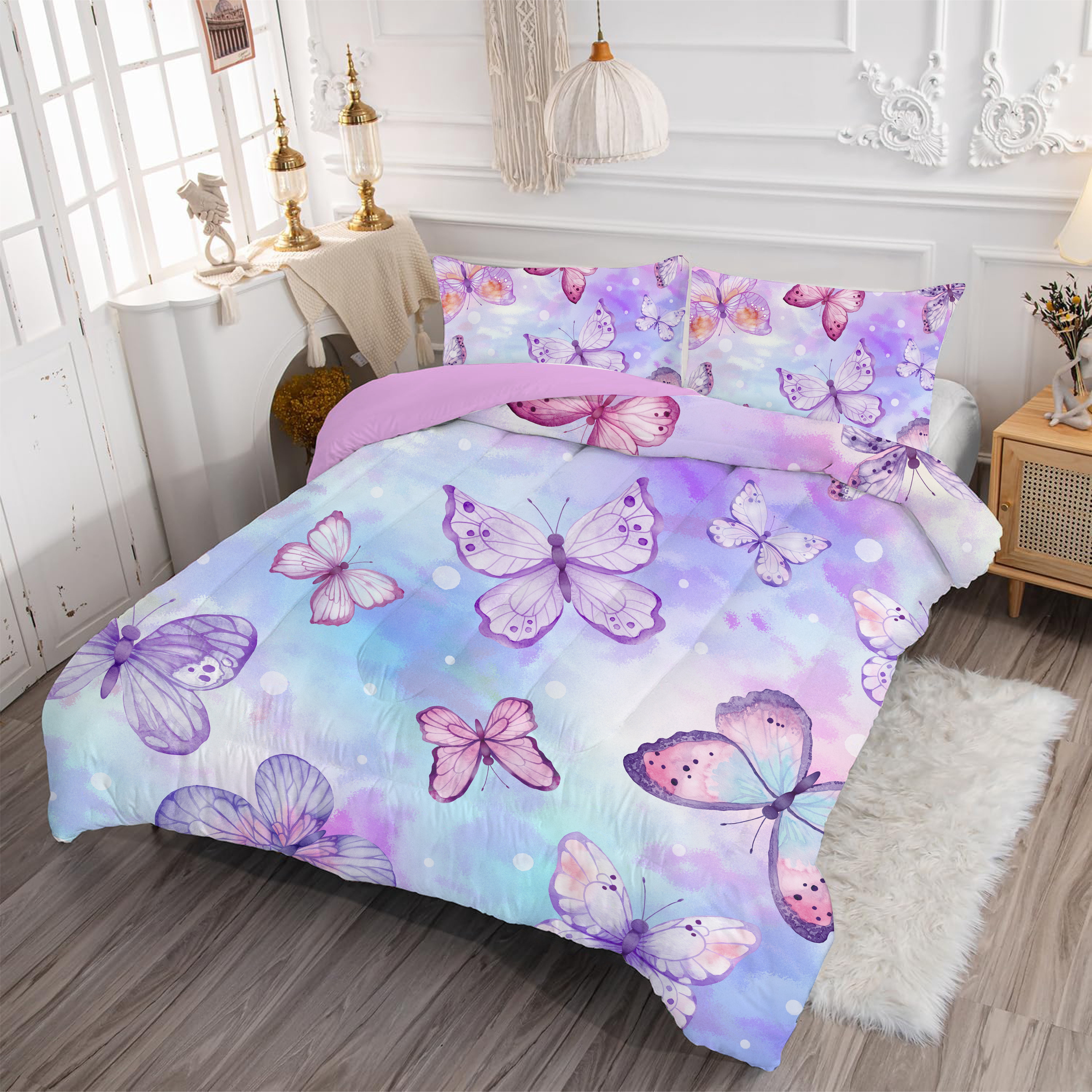 Psoiuetr Butterfly Comforter Set Twin Size for Girls Kids Teens Blue Purple Tie Dye Bedding Set 3 Pieces