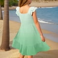 thumbnail image 4 of Plus Size Dresses for Girl Casual New Girl's 2025 Summer Dresses Smocked Ruffle Sleeve a Line Sundresses Mini Casual Party Dresses Green 120, 4 of 6