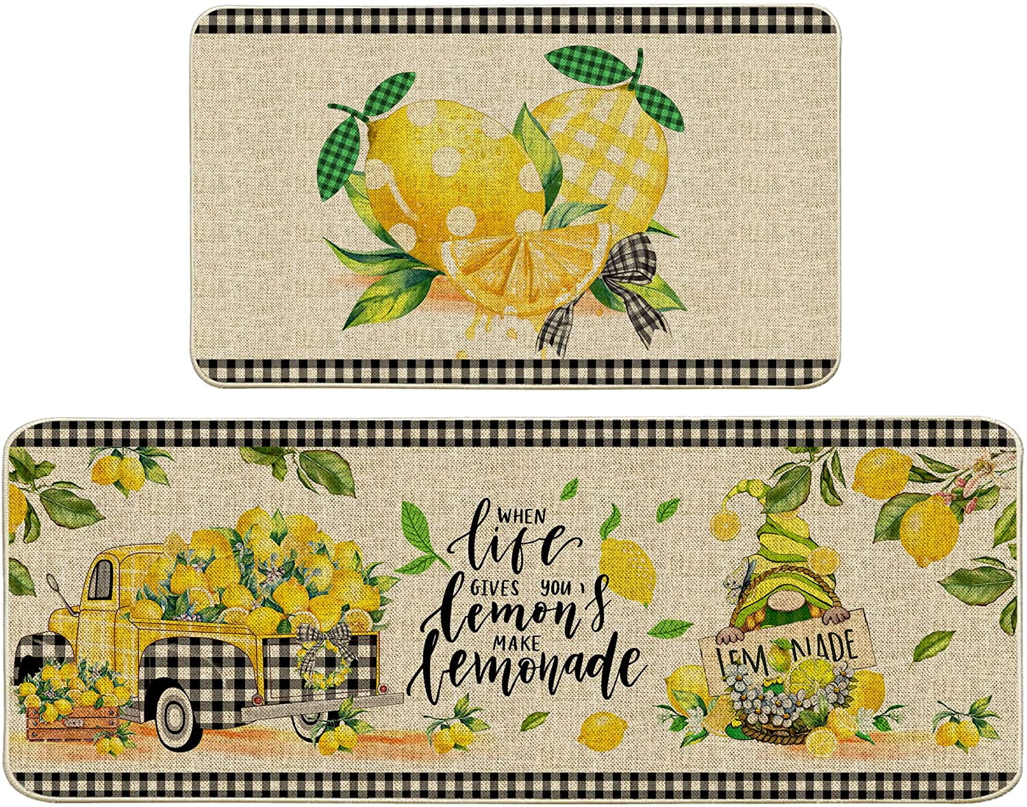 Lemon Kitchen Mats Set of 2, Lemon Kitchen Decor Rugs and Mats