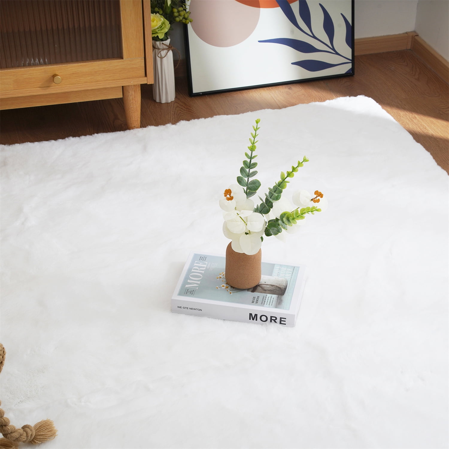Latepis 8x10 Faux Rabbit fur Rug, Area Rug, Fur Rug for Living Room, Fluffy Washable Faux fox fur Rug for Bedroom, Nursery, Furry Rug, Large Rug, White Fluffy Sheepskin Rug, Rectangle