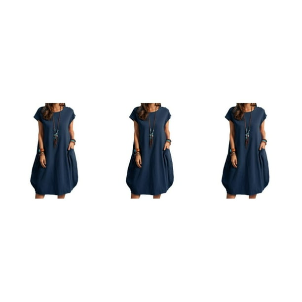 Sonducket Vestido de mujer Jersey de color sólido Reemplazo Casual Verano Moda Niñas Vestidos de mujer Ropa Azul oscuro S Type1 NO1