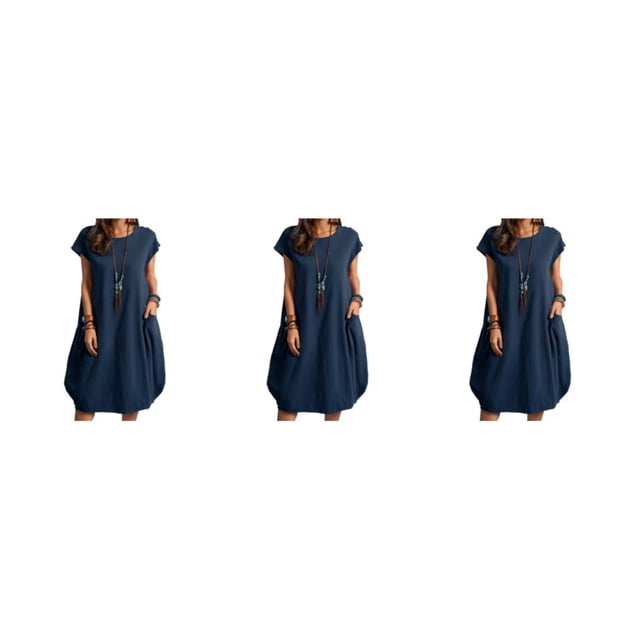 Sonducket Vestido de mujer Jersey de color sólido Reemplazo Casual Verano Moda Niñas Vestidos de mujer Ropa Azul oscuro S Type1 NO1
