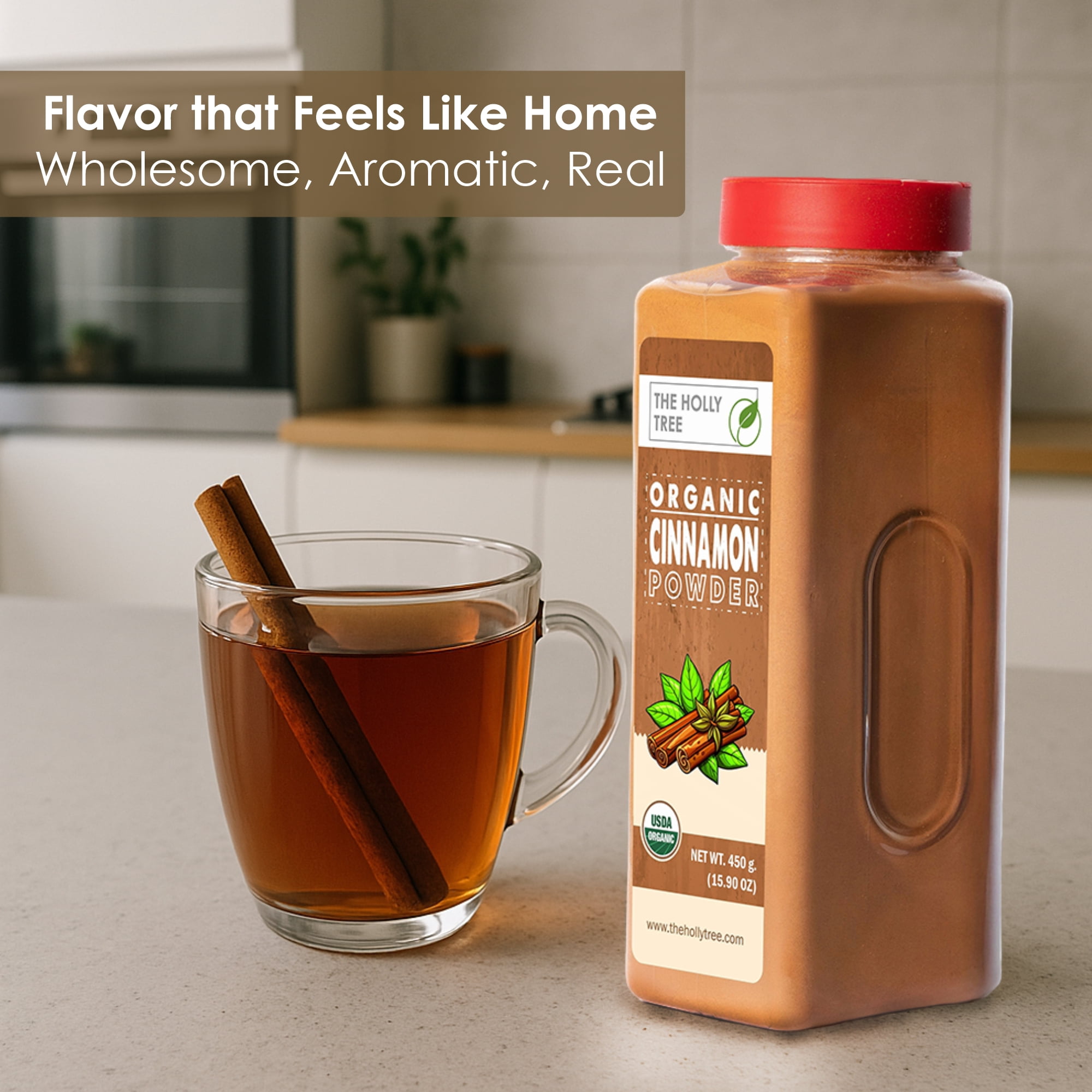 Organic Cinnamon Powder 15.90 oz - Organic Ground Cinnamon Bulk Spice - USDA Certified, Gluten Free, Kosher - for Baking & Cooking - The Holly Tree