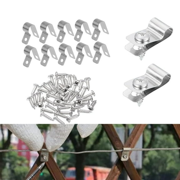 100 Pack R-Shaped Mounting Clips,QZS Agricultural Fencing Mounting Clips with Screws,Fit for 12-16 Gauge Wires to Wood Metal or Vinyl Fence