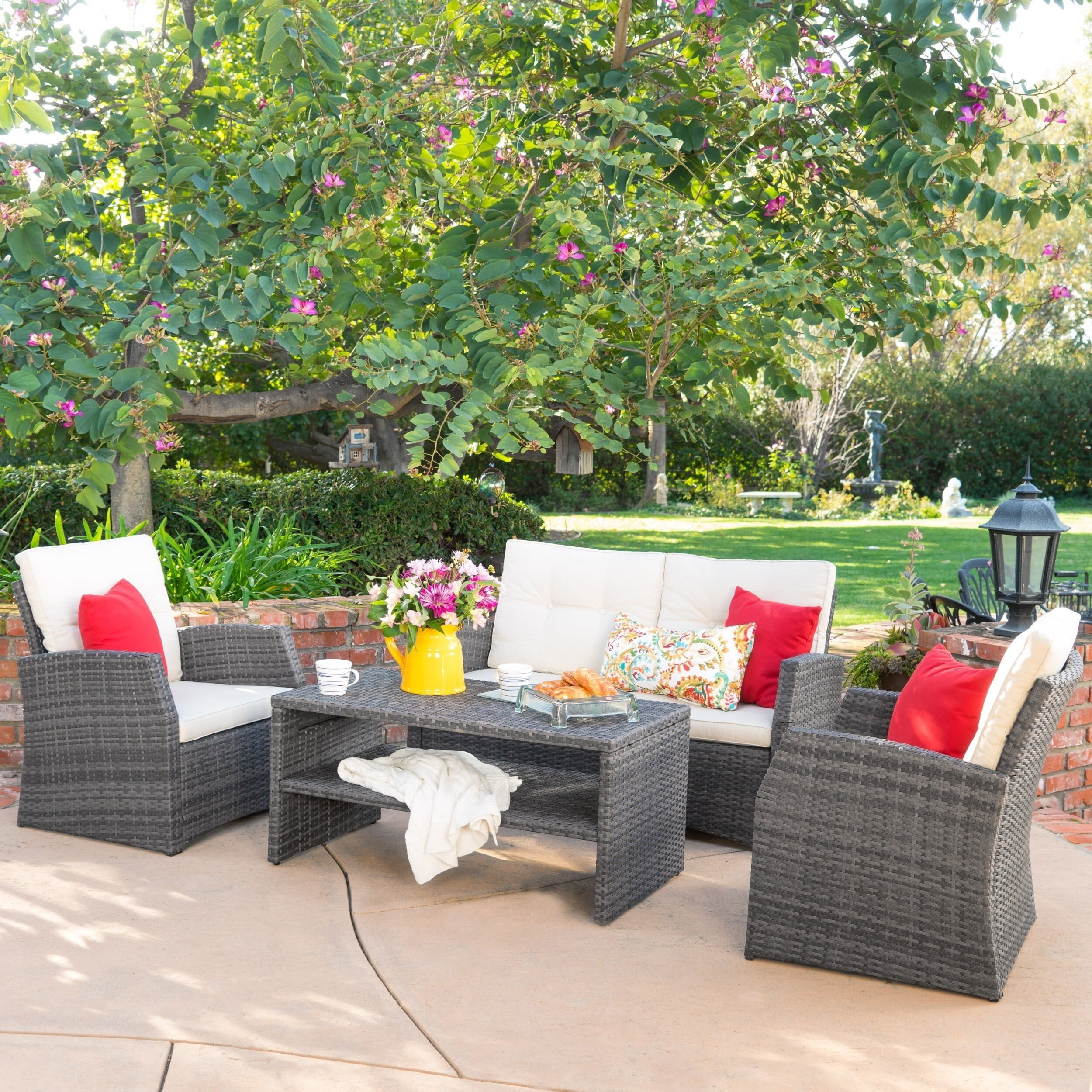 Christopher Knight Home Sanger Outdoor 4 Piece Wicker Seating Set By Walmart Com Walmart Com