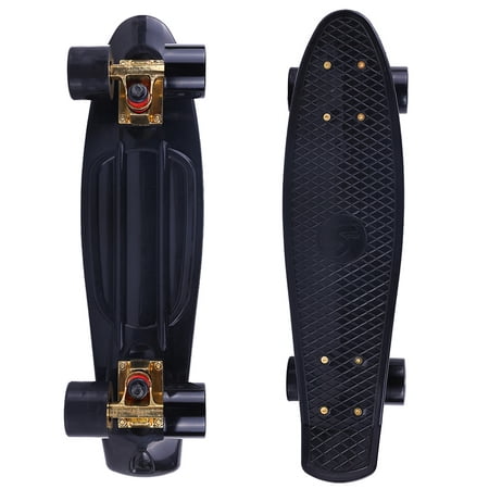 Complete 22 inch Skateboard Plastic Mini Retro Style Cruiser, Black Gold