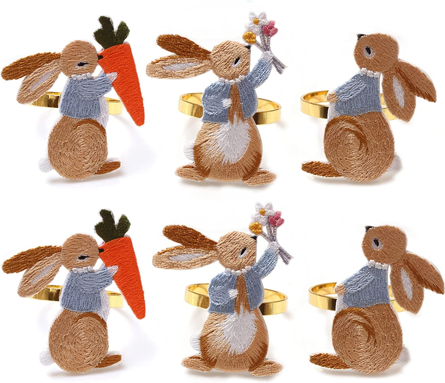 i Kito Easter Bunny Napkin Rings Set of 6, Rabbit Napkin Ring Holders