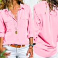 thumbnail image 3 of Women Casual Solid Long Sleeve Turn Down Collar Pockets Button Front Shirt Tops, 3 of 6