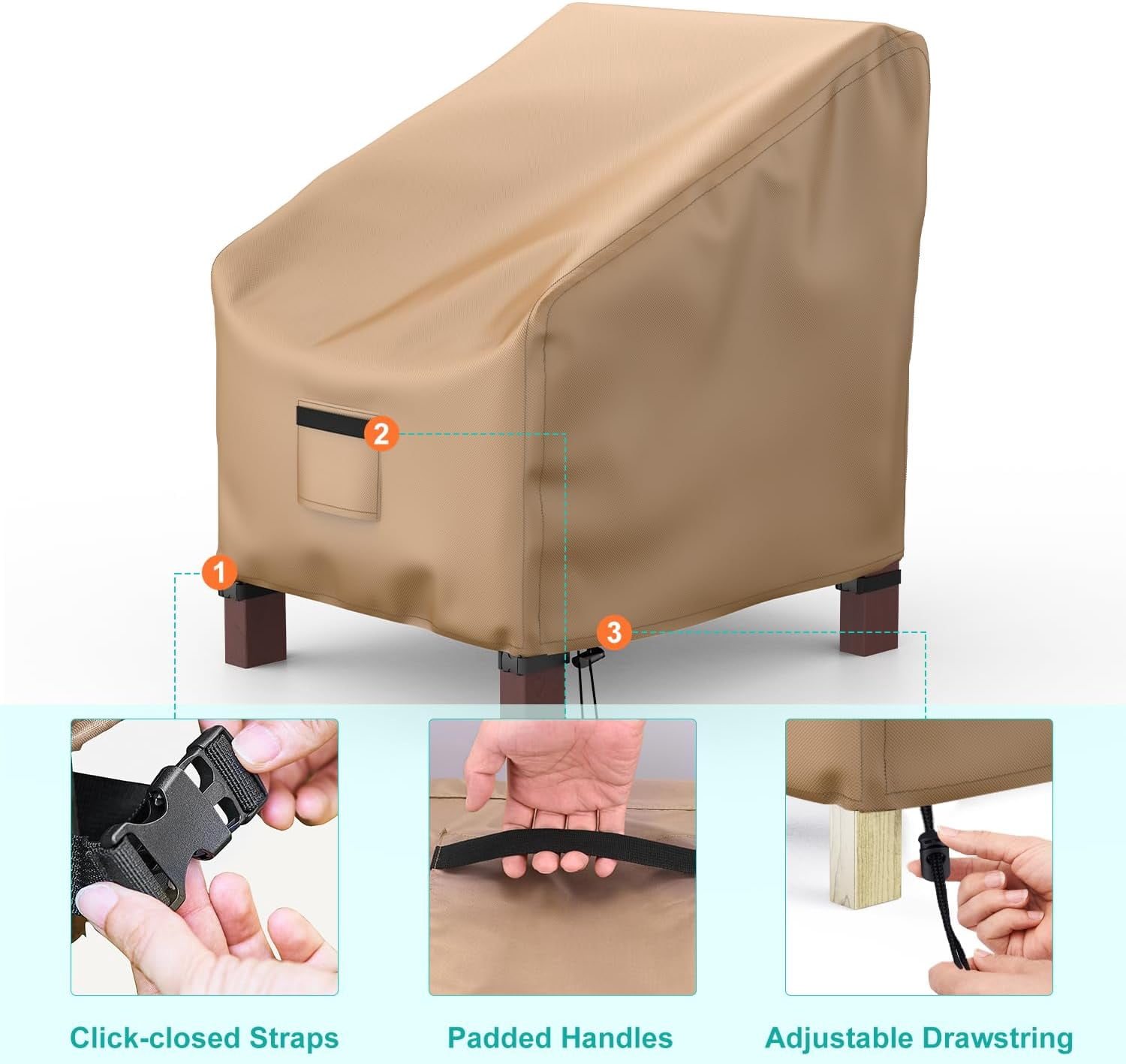 Patio Chair Covers for Outdoor Furniture Waterproof 2 Pack, Lawn 600D Heavy Duty Oxford Cloth, Large Lounge Deep Seat 29" W x 30" D x 36" H - Brown