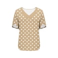 thumbnail image 5 of Ayolanni Collarless Shirts for Women Dressy Polka Dots V-Neck Short Sleeve Casual Blouse Fitted Office Ladies Tees 2026 Summer Tops Yellow L, 5 of 7