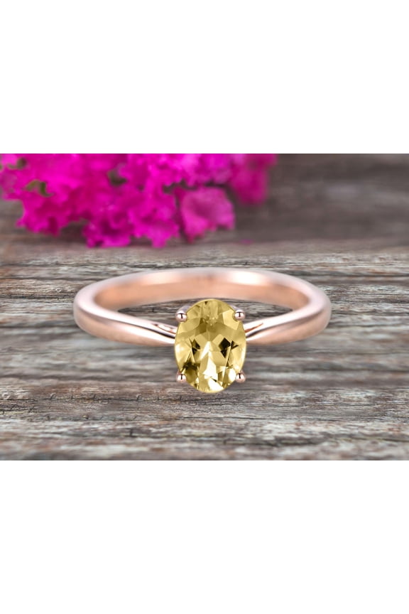 1.25 Carat 8X6mm Oval Cut Champagne Diamond Moissanite Solitaire Engagement Ring On 10K Rose Gold Art Deco Shining Startling Ring Anniversary Gift