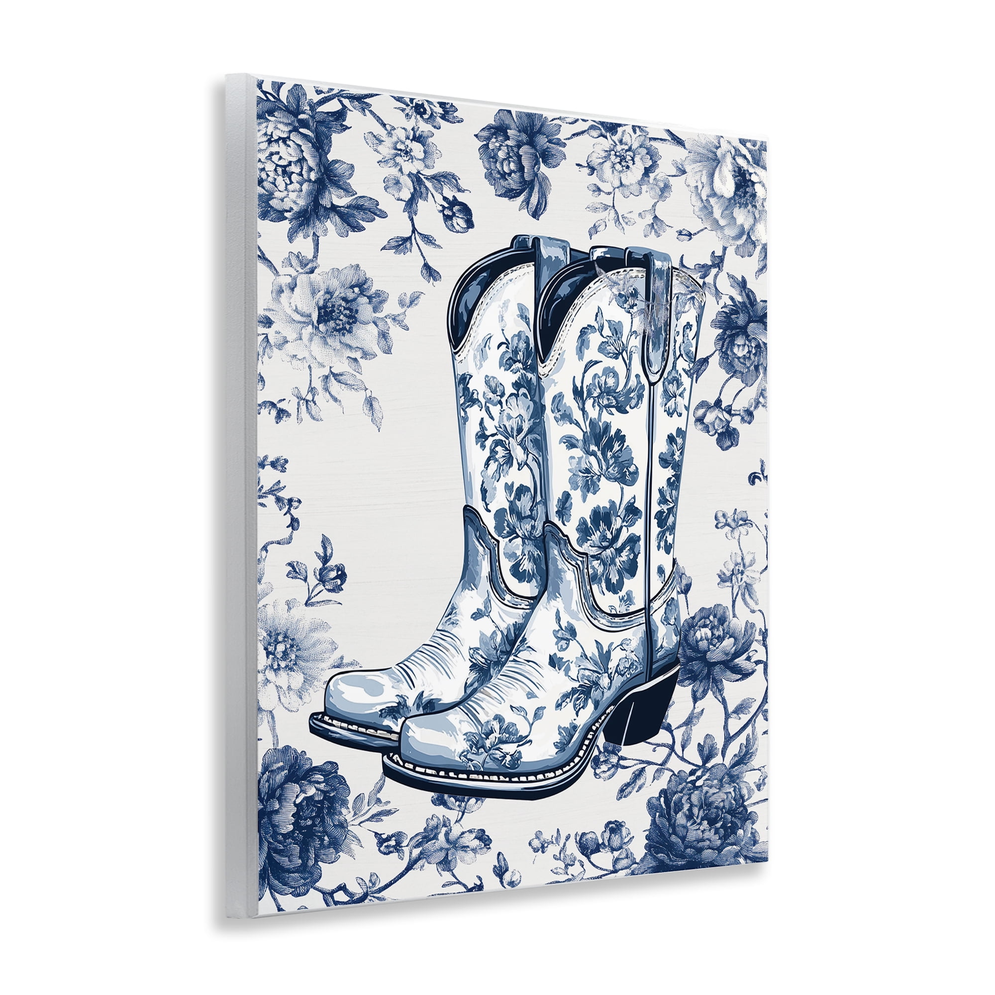 Blue Spring Florals & Boots Wall Plaque Art, design by Lettered and Lined