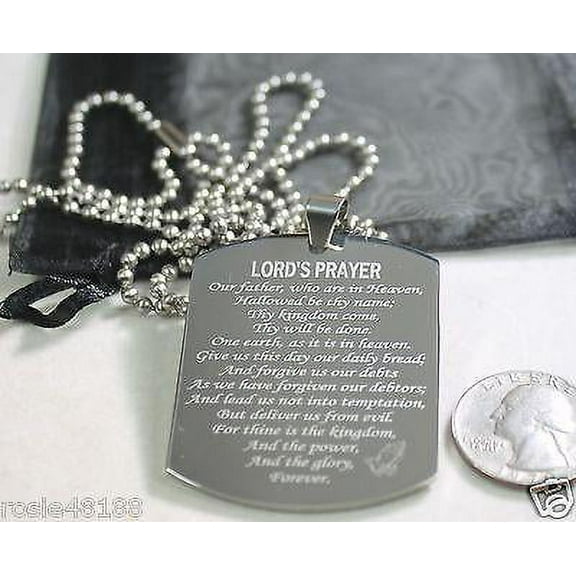 THE LORD'S PRAYER X LARGE THICK SOLID STAINLESS STEEL DOG TAG NECKLACE
