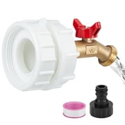 WADEO IBC Tote Adapter, 2.44" Fine Thread Adapter for 275-330 Gallon IBC Tote Tank, Brass Water Shut-Off Valve Faucet (1/2" Male NPT Inlet 3/4" GHT Outlet) - with Garden Hose Quick Connector, White
