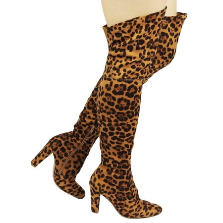 

AMAYA-93B Wild Diva Women Stretchy Suede Chunky Heel Thigh High Over The Knee Boots Stretchy
