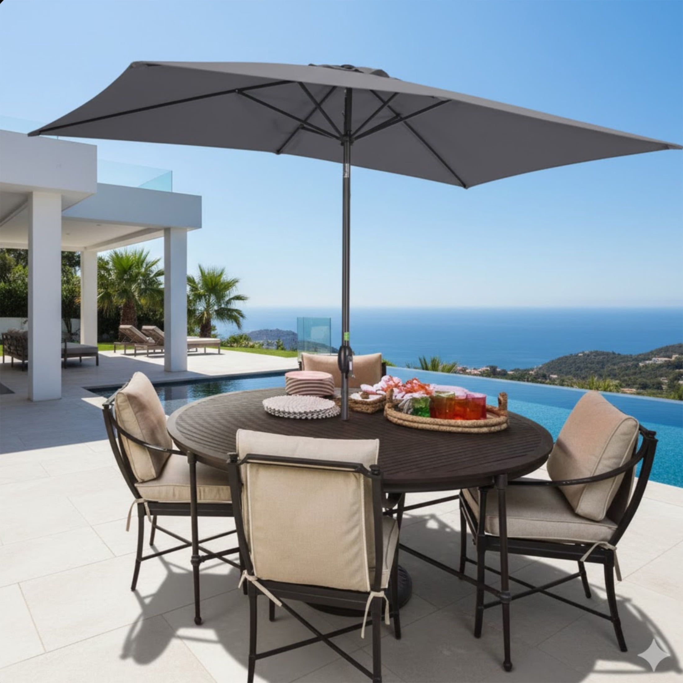 AuraLane 6.5 x 10 ft Rectangular Patio Umbrella with Crank,Tilt,Polyester UV-Resistant Canopy for Pool,Backyard & Patio(Without Base)