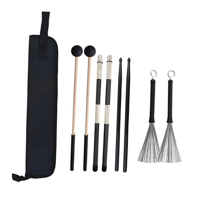 Yinanstore Drum Sticks Set Brushes Stage Performance Ergonomic Non Slip Handles with Storage Bag Practice for Professional Musical Lover