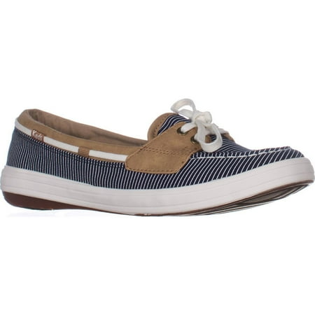 Blue Fish Ladies Boat Shoes - Womens Keds Glimmer Lace Up Boat Shoes - Nautical Navy