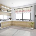 thumbnail image 4 of Sheer Valance Curtains for Kitchen Living Room Decor, Mother''s Day Pink Flowers and Light Yellow Stripes Semi Sheer Curtain Voile Valance Rod Pocket Window Treatment Short Curtain Panel 54"x18", 4 of 6