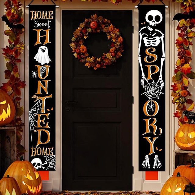 Letrero de porche con temática de Halloween, diseño de calabaza y farol, para puerta principal, decorativo, para colgar, de bienvenida, para fiesta, con fantasmas y murciélagos, para el hogar y