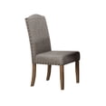 thumbnail image 3 of 2pc Brown Finish Side Chair Beige Fabric Upholstered Seat Nailhead Trim Accent Dining Room Wooden Furniture, 3 of 4