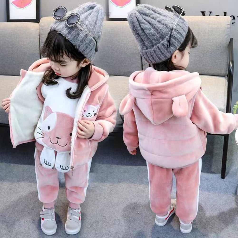 Esaierr 1-5Y Baby Boys Girls Sweatshirt Outfits Double-Sided Velvet Fall Winter Clothing Set Toddler Cartoon Elephant Three-Piece Set