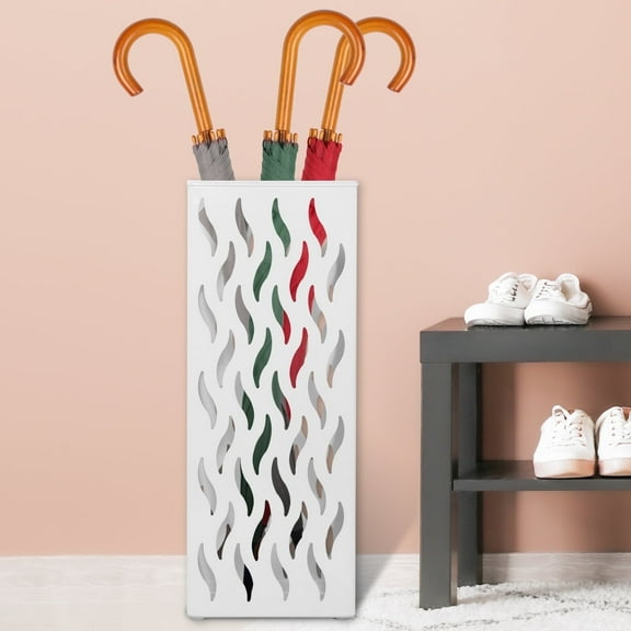 Wekvgz Metal Umbrella Holder 6.5*6.5*16.5in Hollowed Square Umbrella Stand Rack Decorative Freestanding Umbrella Holder Bin Umbrella Storage Rack for Home Entryway Office (White)