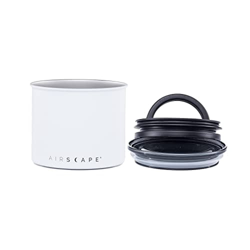 Airscape Stainless Steel Coffee Canister | Food Storage Container | Patented Airtight Lid | Push Out Excess Air Preserve Food Freshness (Small, Matte White)