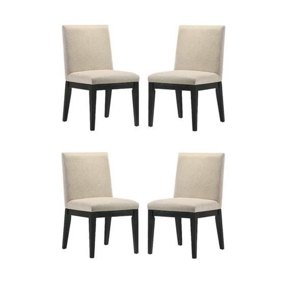 Pemberly Row Set of 4 Beige Contemporary Fabric Dining Chairs with Black Legs