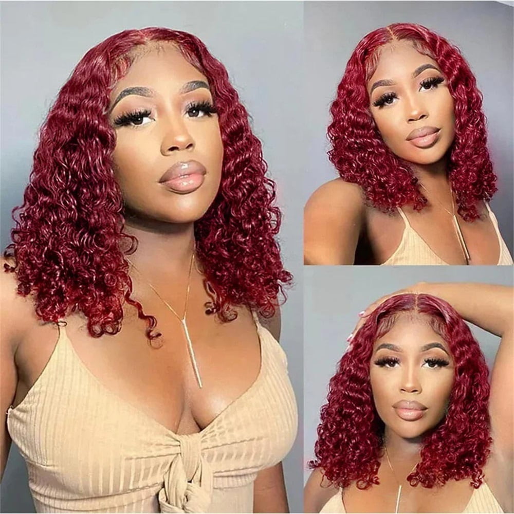99J Burgundy Short Wigs Human Hair 180 Density 4x4 Transparent Lace Front Wig