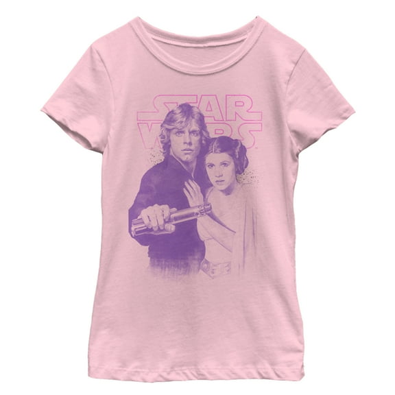 Girl's Star Wars Leia and Luke Grayscale  Graphic Tee Light Pink Large
