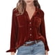 thumbnail image 2 of Pntutb Top de color sólido para mujer Top de manga larga de terciopelo dorado retro Top de manga larga con cuello en V / Camisa Pntutb Pntutb-888, 2 of 3