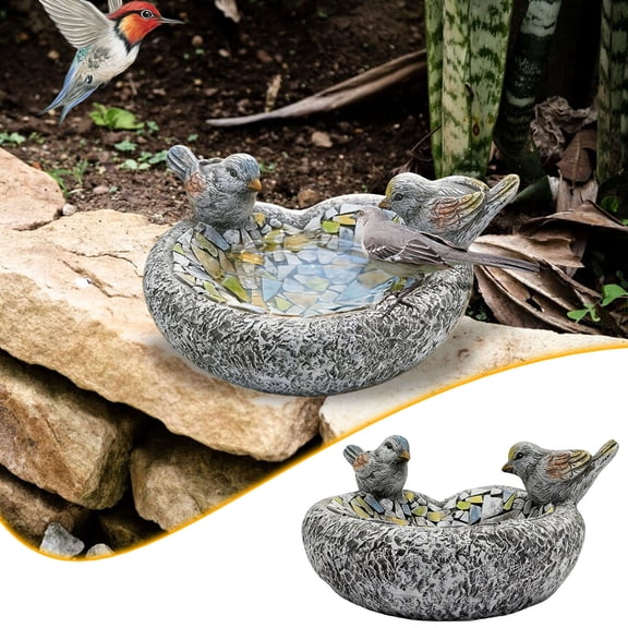 Bird Baths for Outdoors, Outdoor Garden Bird Bath Resin Birdbath Bowl with Vintage Bird Ornament for Outside Yard Table Decor