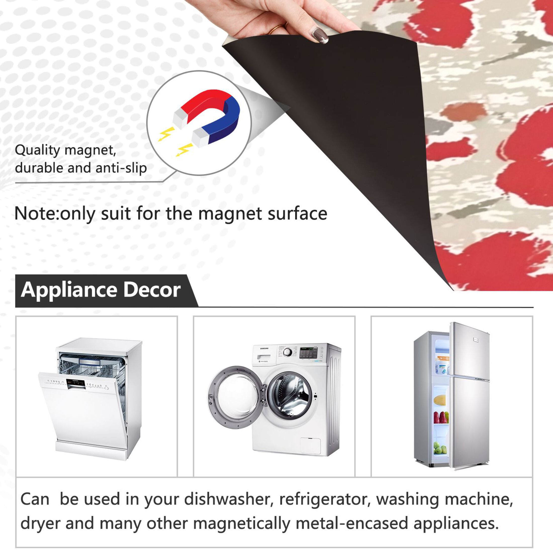 IAUYY Magnetic decorative sticker - 23x26 Inch PVC Refrigerator Decorative Cover, Removable DIY Art for Kitchen Appliances Large-scale Red Floral Design