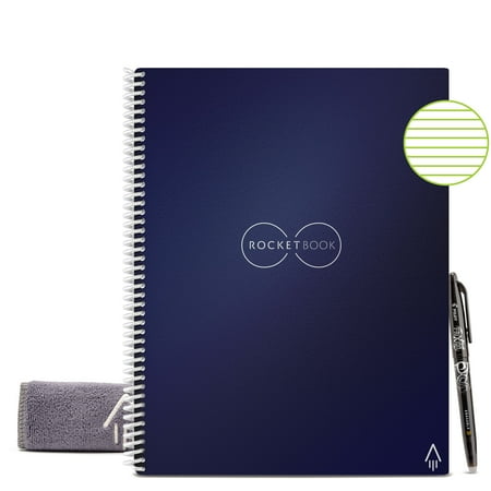 Rocketbook Core Smart Reusable Notebook - Blue - Letter Size Eco-friendly Notebook (8.5" x 11") - 32 Lined Pages - Includes 1 Pen and Microfiber Cloth