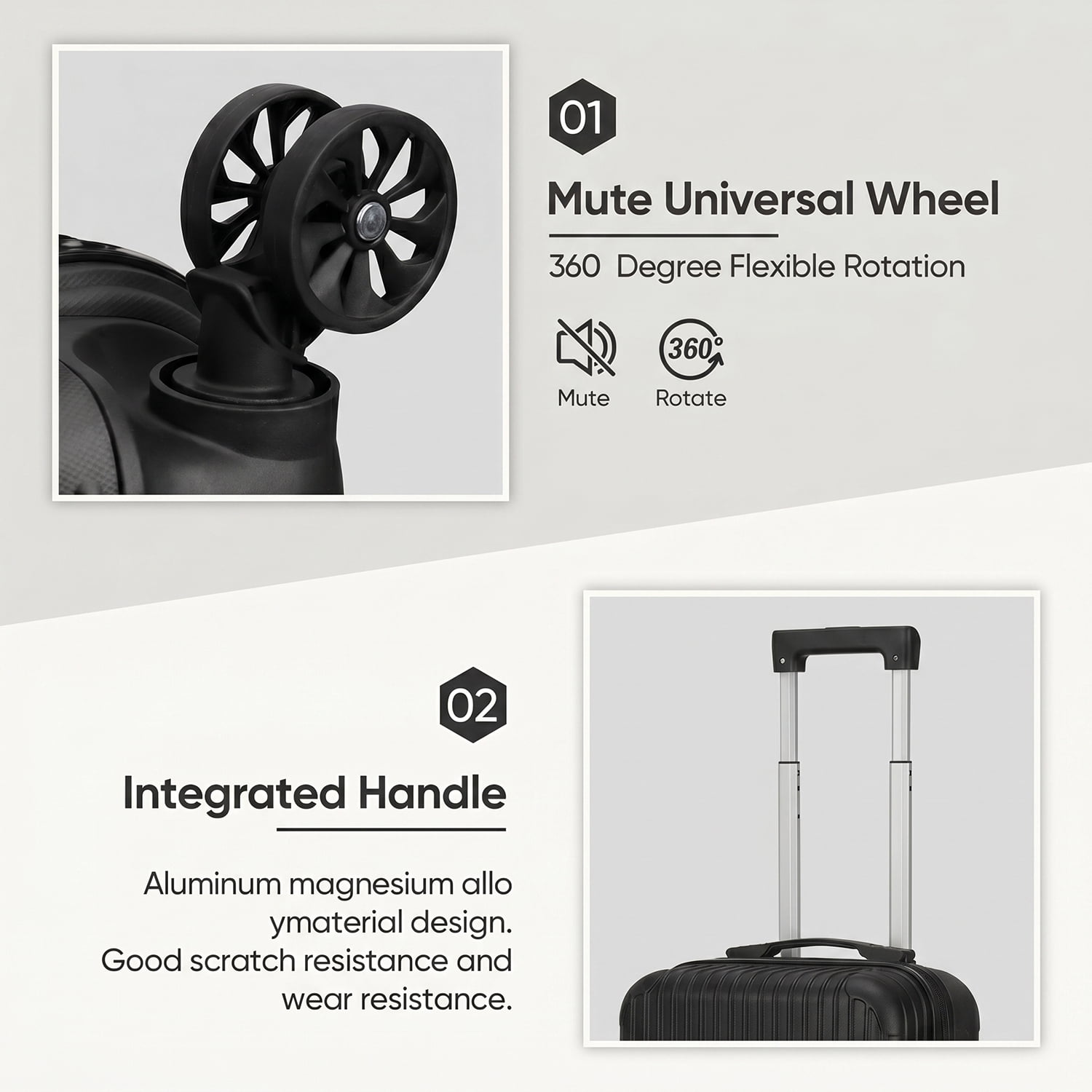 2 Piece Vertical Striped Luggage Set, Carry On Hardside Suitcase with Spinner Wheels & TSA Lock, Lightweight Travel Luggage with Cosmetic Case Black