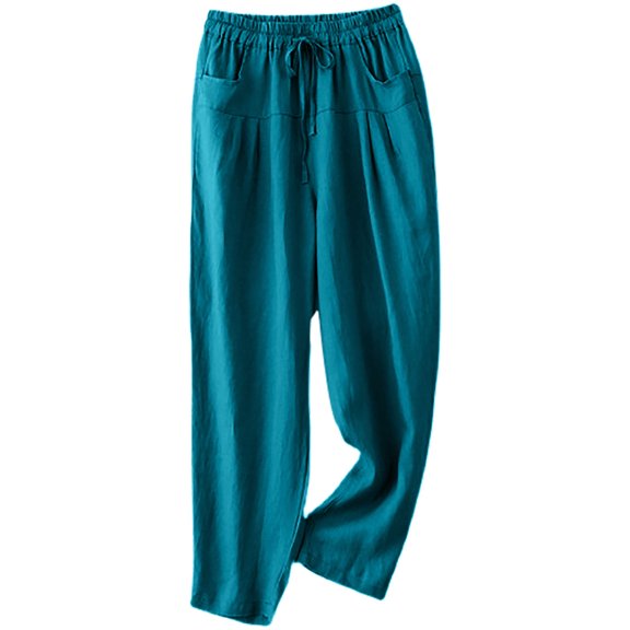 JIUKE Cotton Linen Pants Womens Elastic High Waist Straight Leg Lounge Pants Casual Comfy Summer Slacks Trouser
