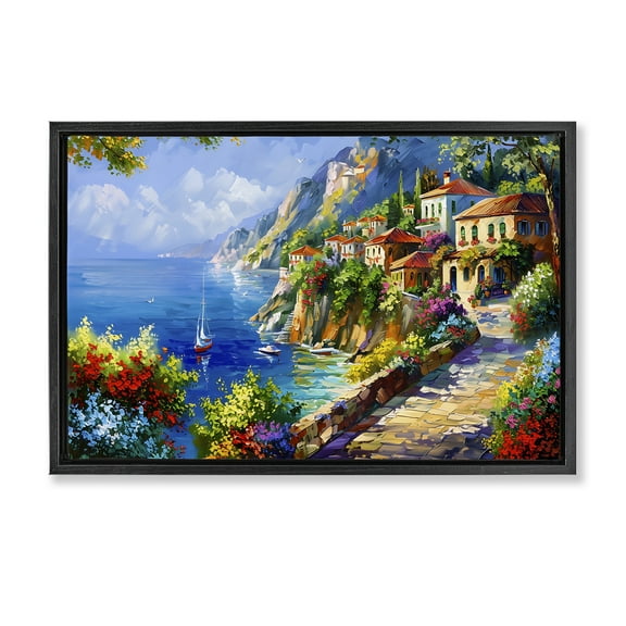 Stupell Industries Panoramic Mountain View Scenic & Cityscapes Painting Black Floater Framed Canvas Art Print Wall Art, 25 x 17