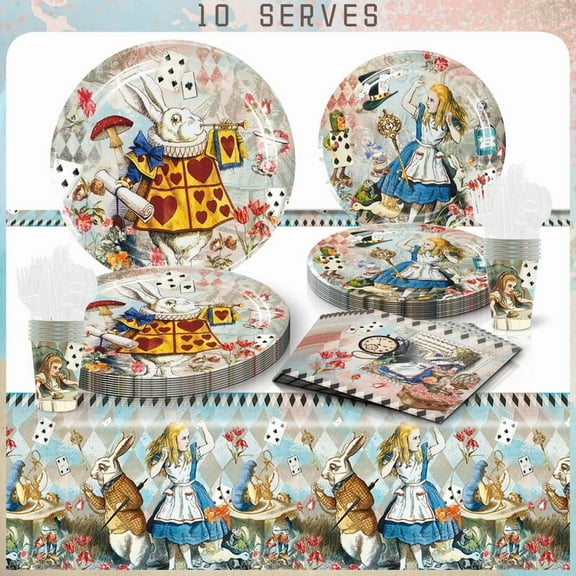 Alice in Wonderland Party Tableware Set Plates Cup Kit Birthday Supplies Decorations Disposable Dinnerware